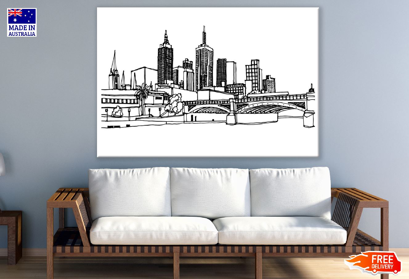 City with Bridge Vector Design Print 100% Australian Made