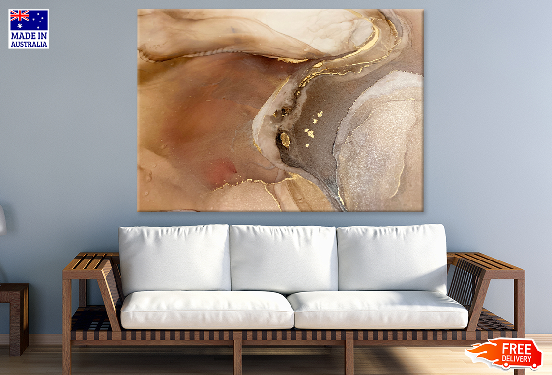 Brown White & Gold Abstract Design Print 100% Australian Made