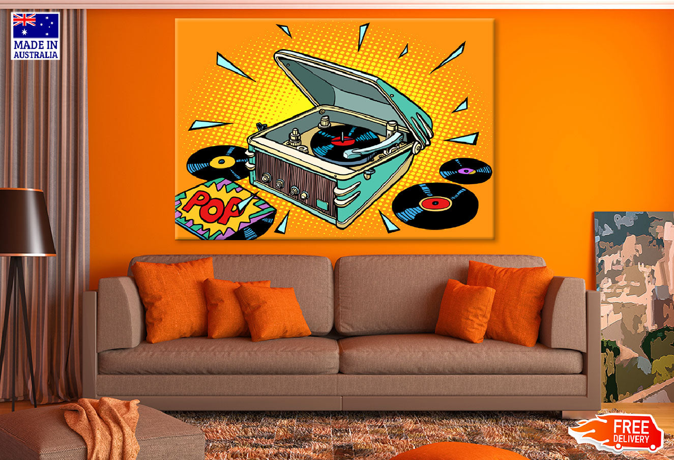 POP Gramophone & Disks Illustration Print 100% Australian Made