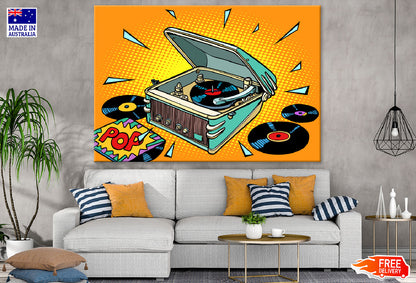 POP Gramophone & Disks Illustration Print 100% Australian Made