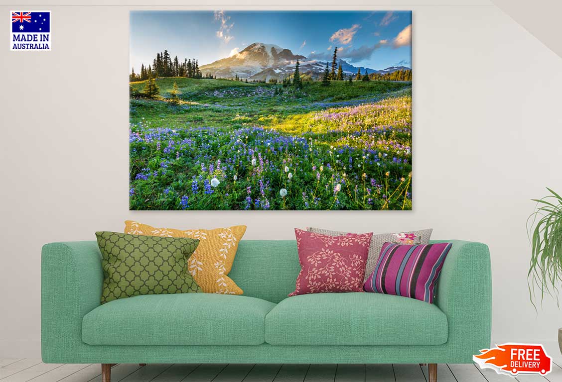 Blue & White Flower Field View Photograph Print 100% Australian Made