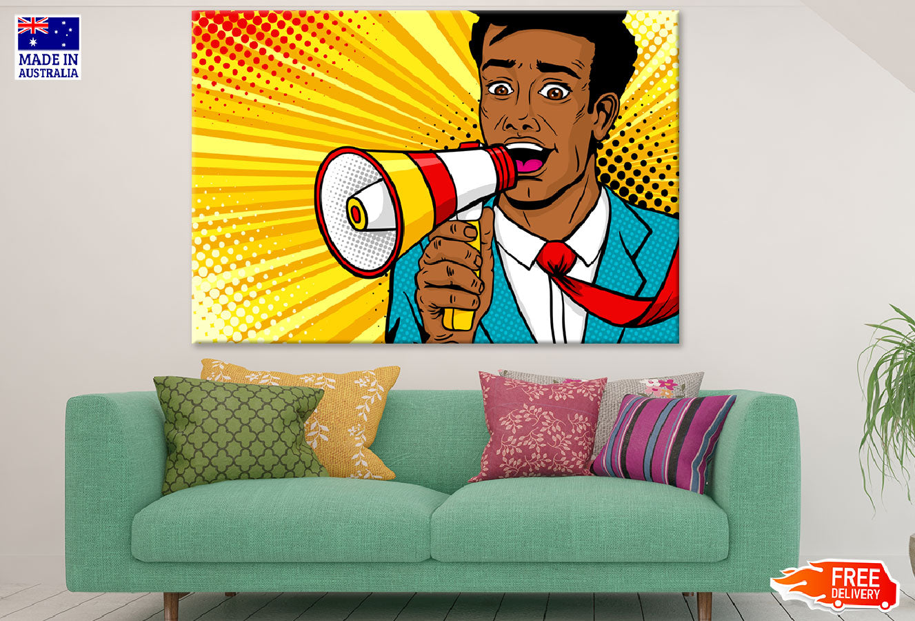 Man With Loud Speaker Illustration Print 100% Australian Made