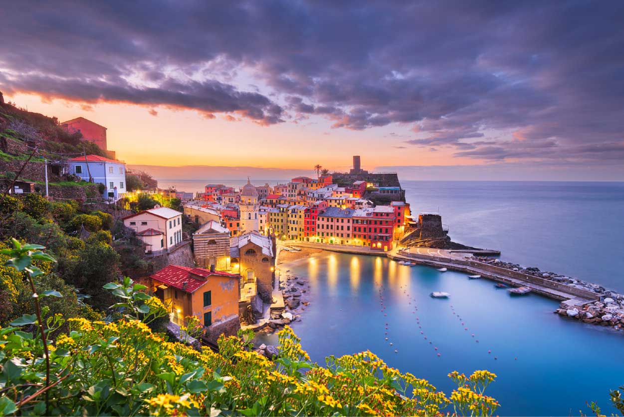 Bella Home Italy in The Cinque Terre Region at Dusk Print Canvas Ready to hang