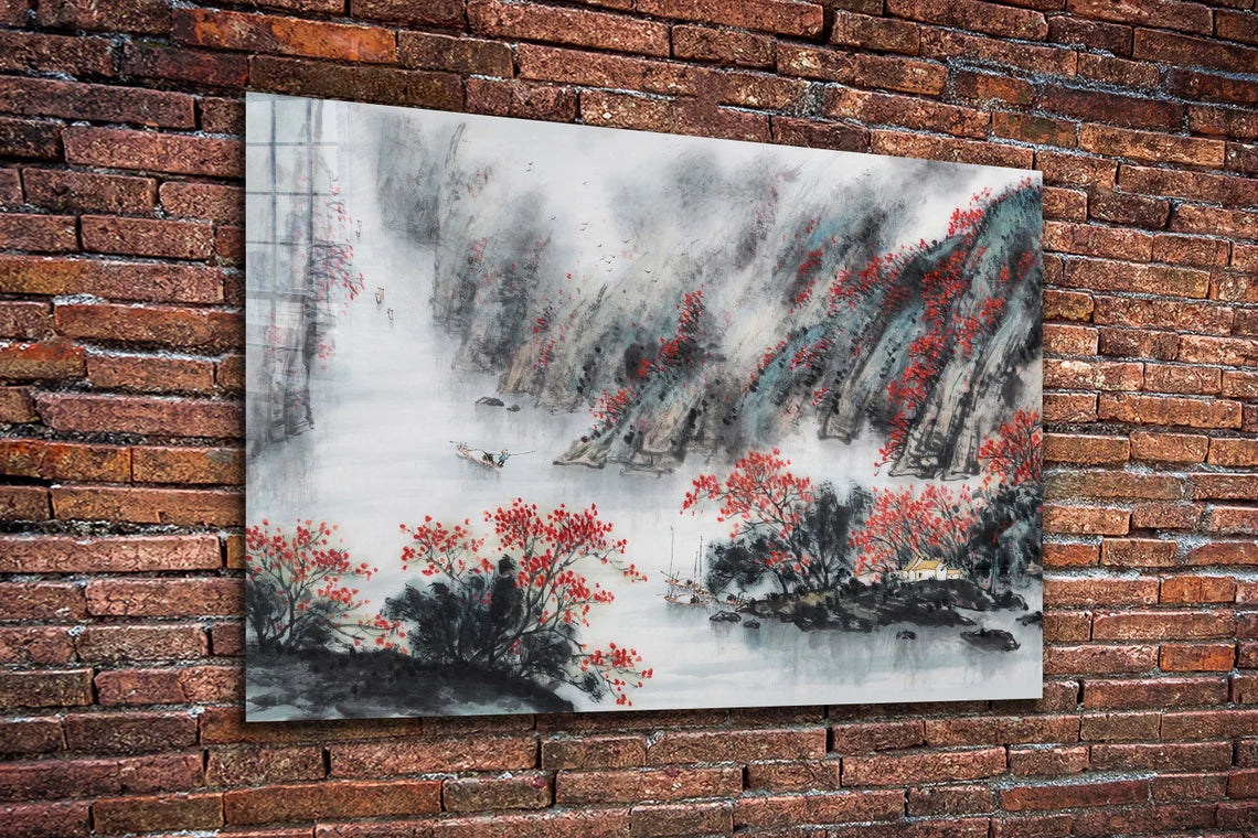 Japanese Style Painting Print Tempered Glass Wall Art 100% Made in Australia Ready to Hang