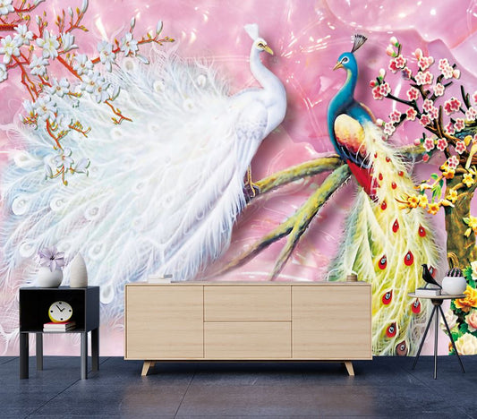 Wallpaper Murals Peel and Stick Removable Peacock Couple Wall Art High Quality