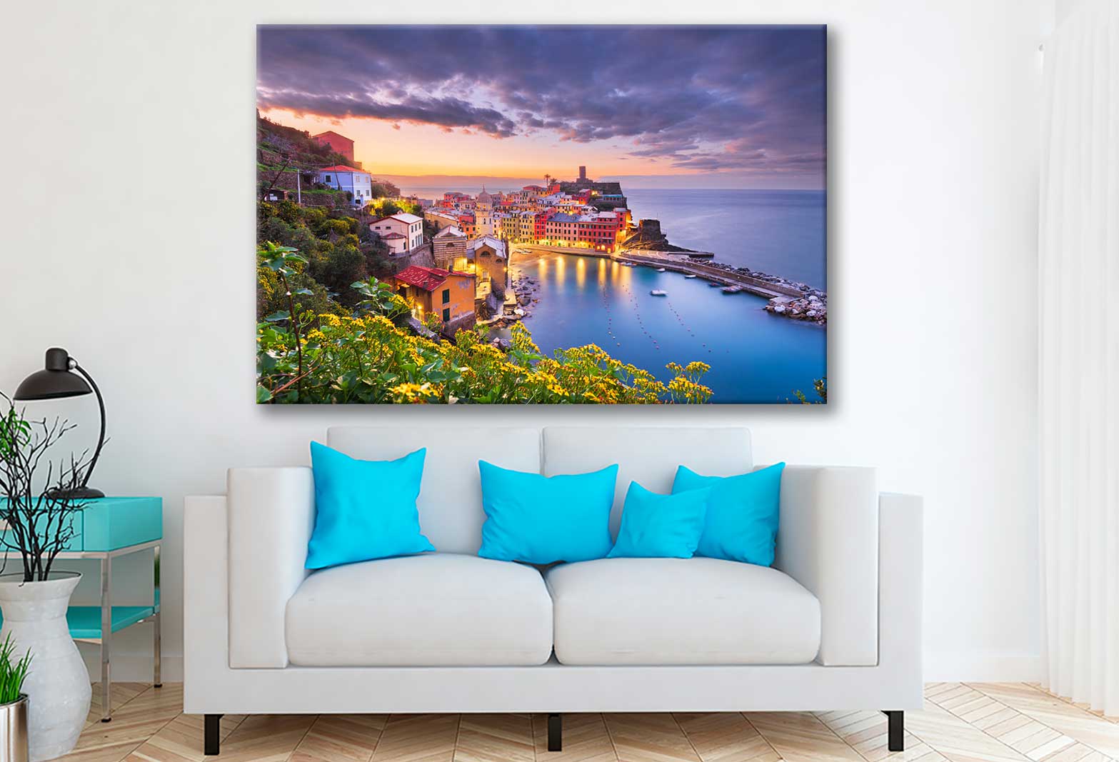 Bella Home Italy in The Cinque Terre Region at Dusk Print Canvas Ready to hang