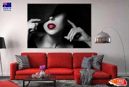 Stylish Girl with Red Lips B&W Photograph Print 100% Australian Made