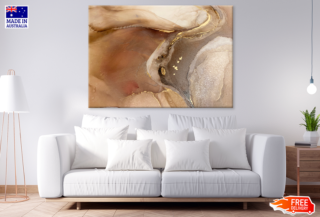 Brown White & Gold Abstract Design Print 100% Australian Made