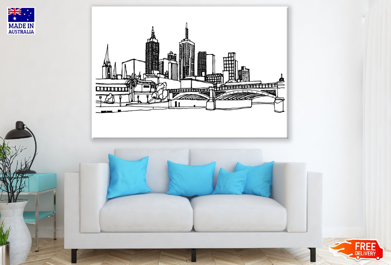 City with Bridge Vector Design Print 100% Australian Made