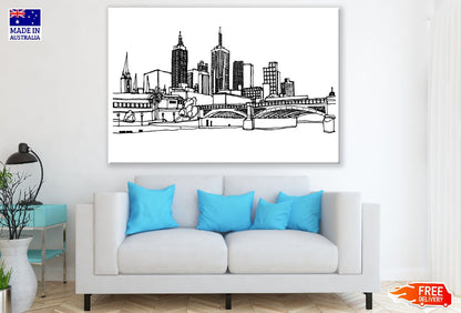 City with Bridge Vector Design Print 100% Australian Made
