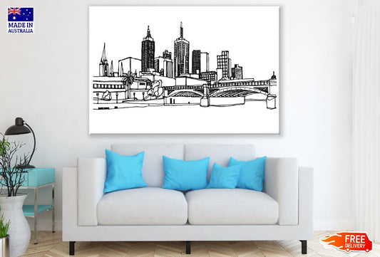City with Bridge Vector Design Print 100% Australian Made