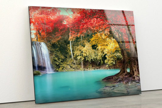 Waterfall & Autumn Forest Photograph Acrylic Glass Print Tempered Glass Wall Art 100% Made in Australia Ready to Hang