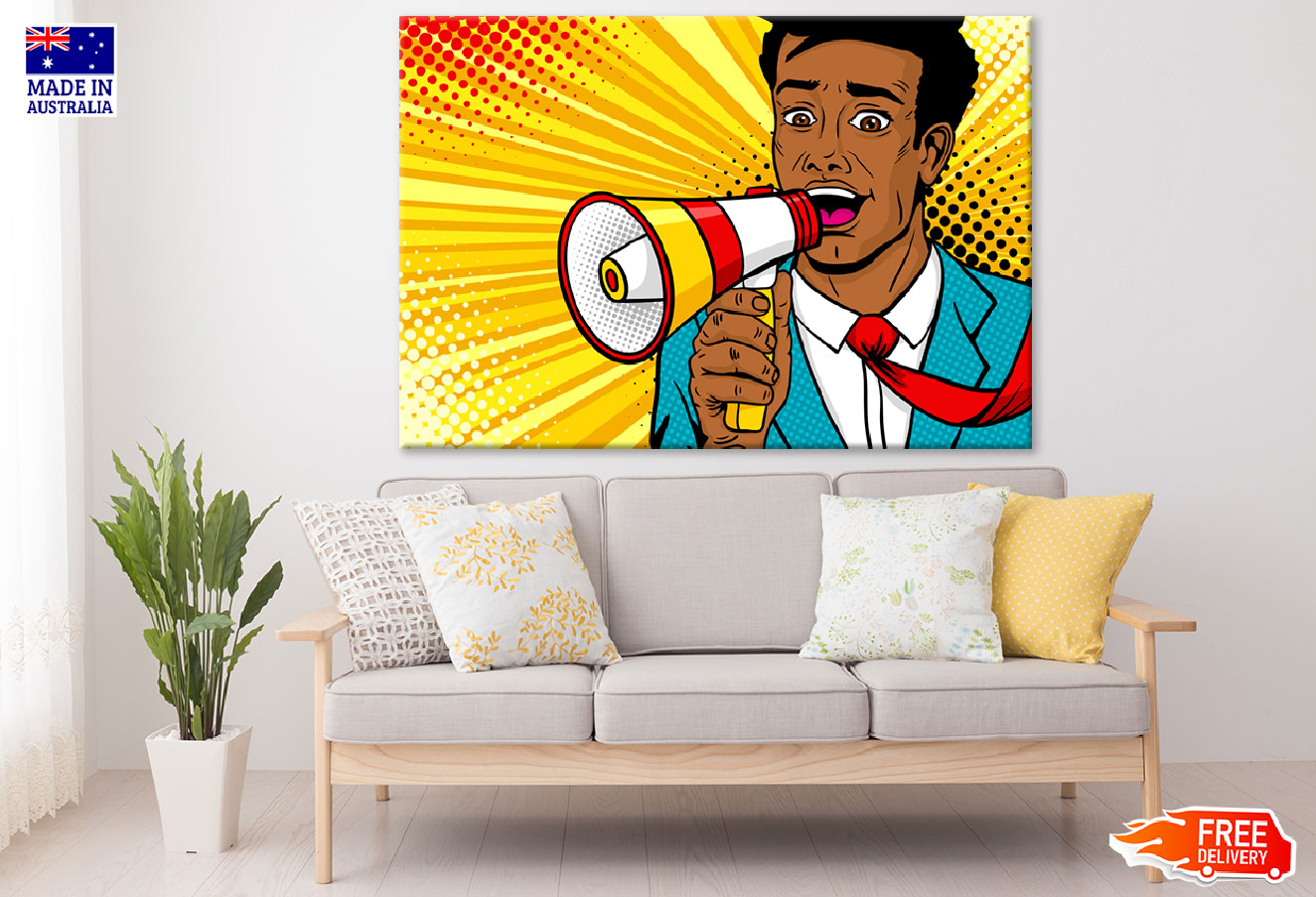 Man With Loud Speaker Illustration Print 100% Australian Made