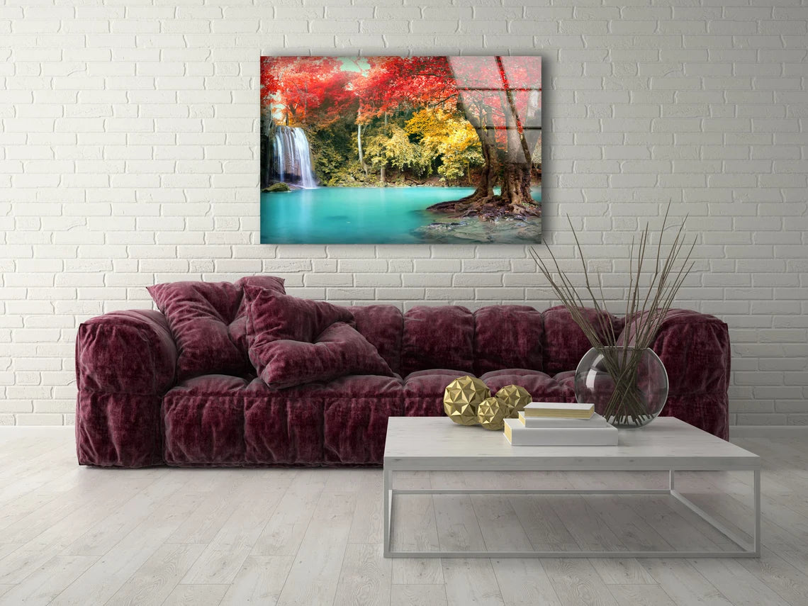 Waterfall & Autumn Forest Photograph Acrylic Glass Print Tempered Glass Wall Art 100% Made in Australia Ready to Hang