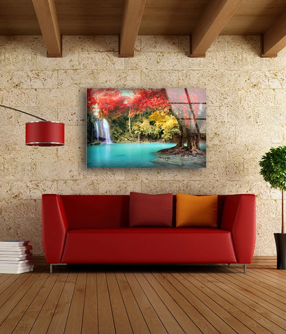 Waterfall & Autumn Forest Photograph Acrylic Glass Print Tempered Glass Wall Art 100% Made in Australia Ready to Hang