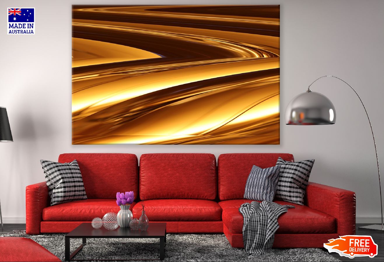 Orange Gold Abstract Design Print 100% Australian Made