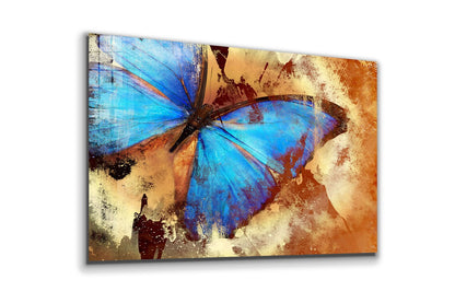 Blue Butterfly Painting Print Tempered Glass Wall Art 100% Made in Australia Ready to Hang