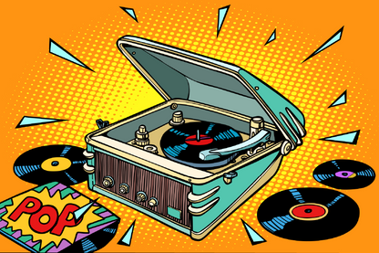POP Gramophone & Disks Illustration Print 100% Australian Made