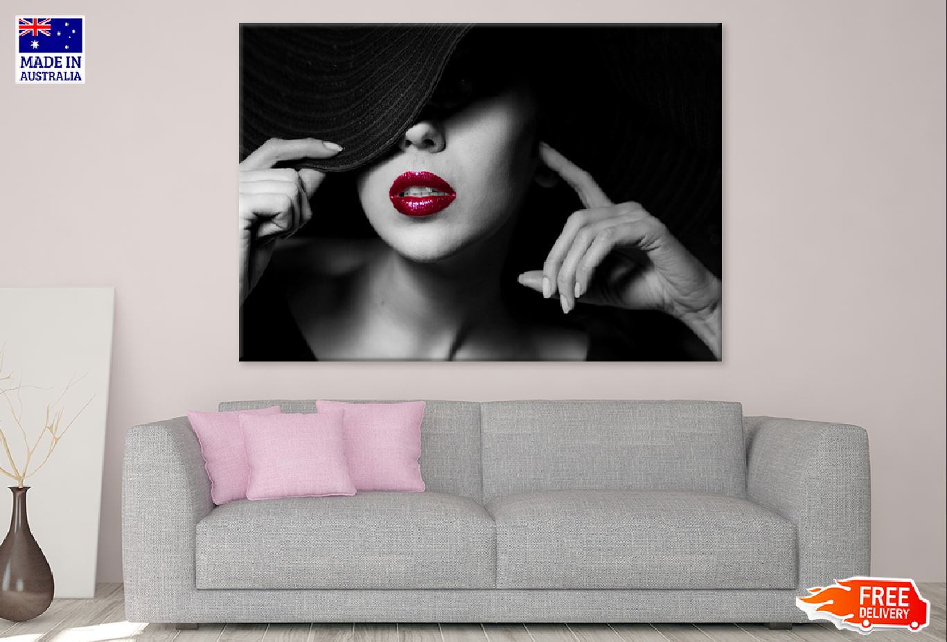 Stylish Girl with Red Lips B&W Photograph Print 100% Australian Made