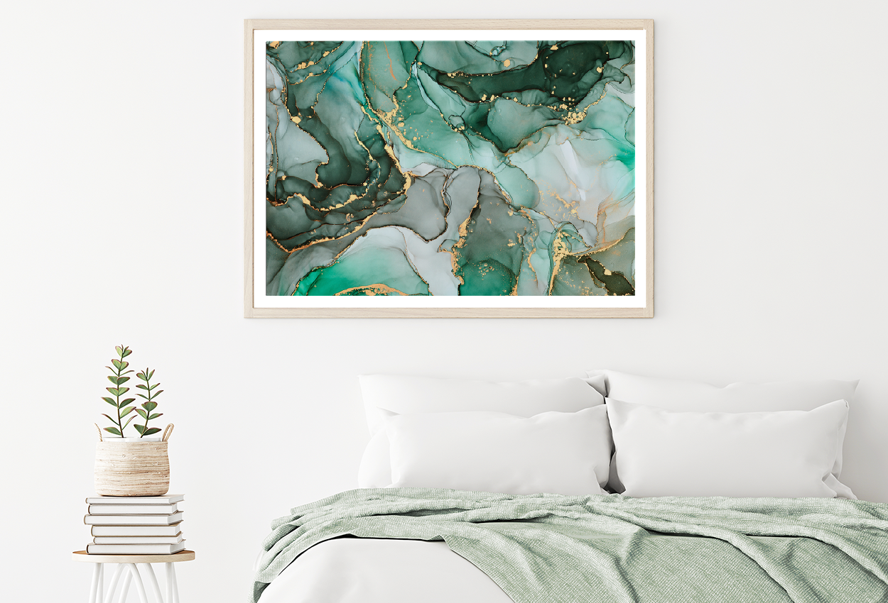 Green White & Gold Abstract Design Home Decor Premium Quality Poster Print Choose Your Sizes