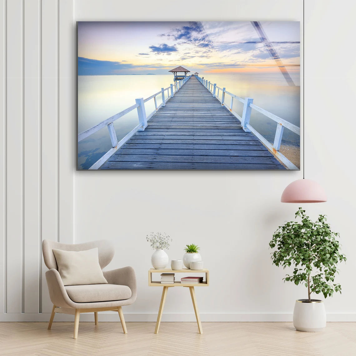 Wooden Pier Over Lake Sunset Photograph Acrylic Glass Print Tempered Glass Wall Art 100% Made in Australia Ready to Hang