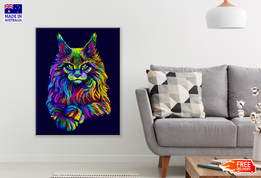 Multi-colour Cat Portrait Neon Print 100% Australian Made