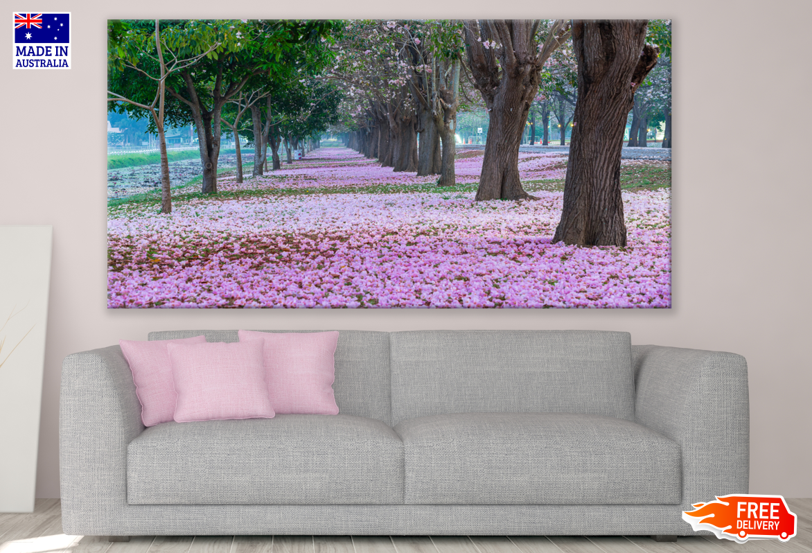 Tree Tunnel Road Flowers on Ground Print 100% Australian Made