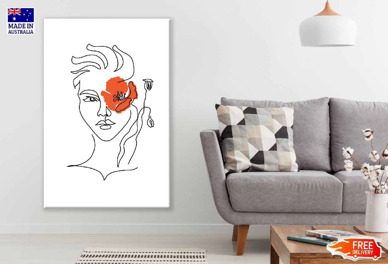 Woman With Red Flower Abstract Line Art Design Print 100% Australian Made