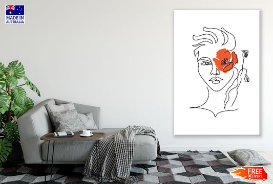 Woman With Red Flower Abstract Line Art Design Print 100% Australian Made