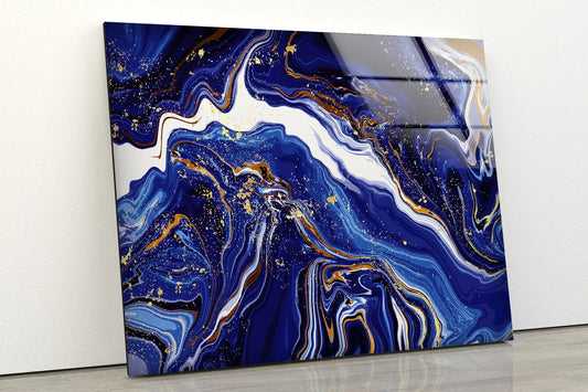 Blue Gold & White Abstract Design Acrylic Glass Print Tempered Glass Wall Art 100% Made in Australia Ready to Hang