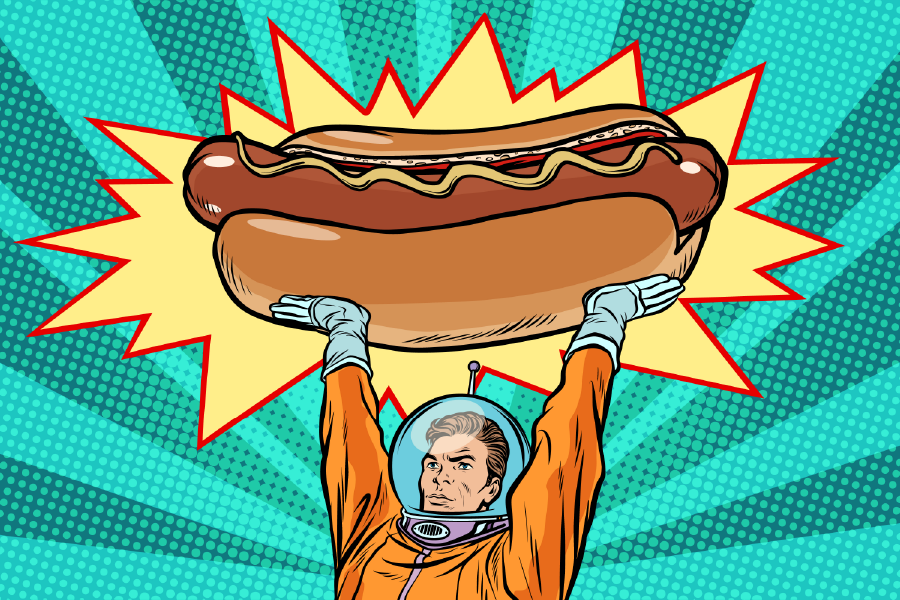 Astronaut Lifting Huge Hot Dog Print 100% Australian Made