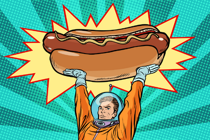 Astronaut Lifting Huge Hot Dog Print 100% Australian Made