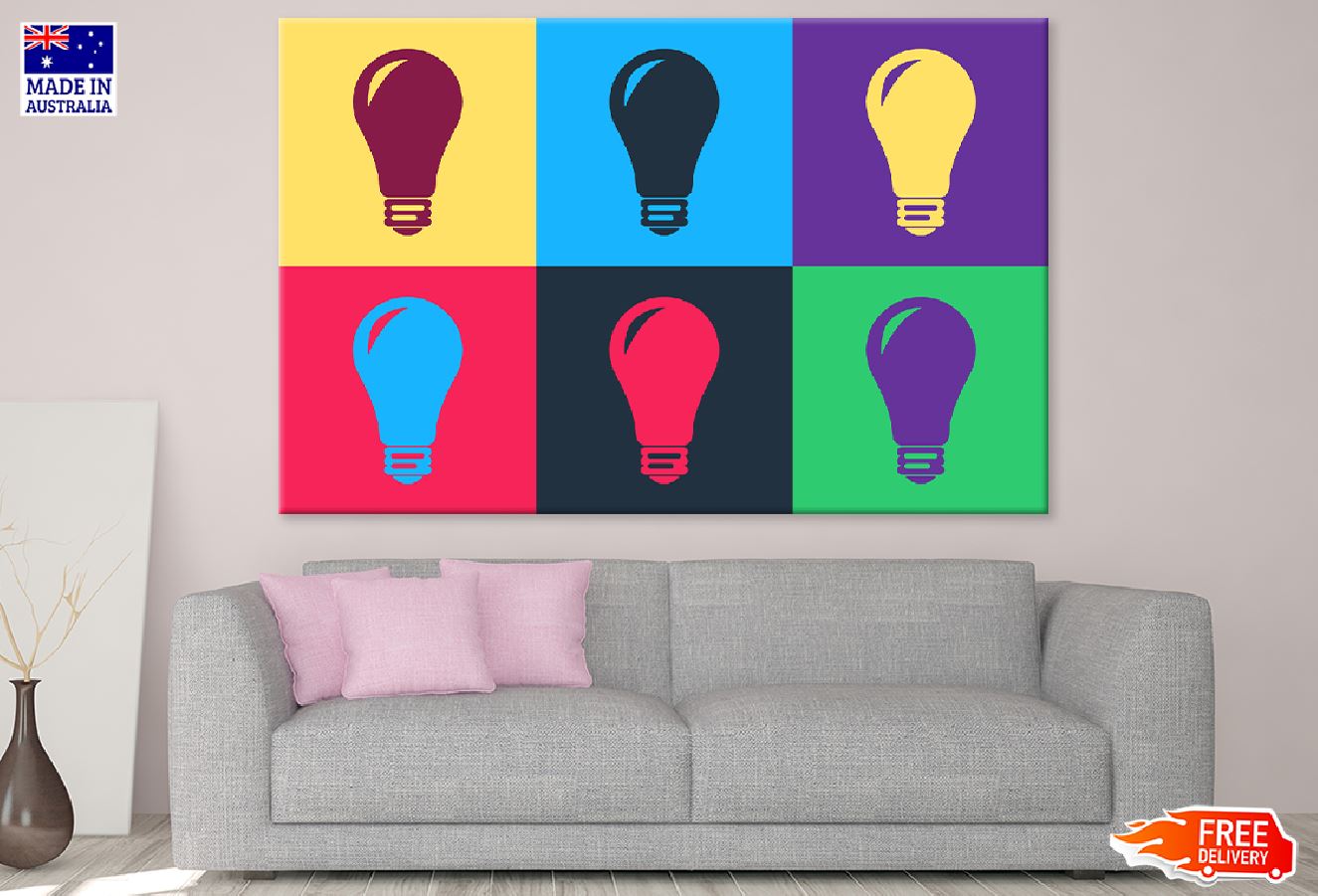 Colorful Light Bulb Collage Illustration Print 100% Australian Made