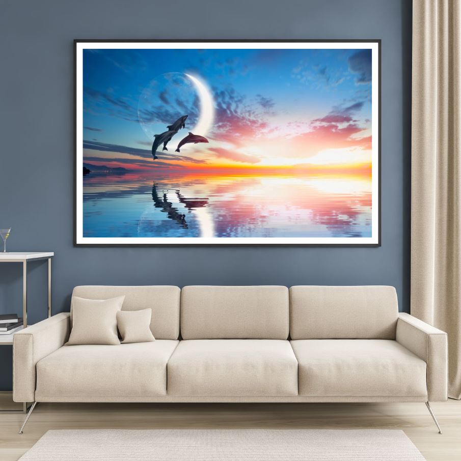Dolphins on Sea Scenery Photograph Home Decor Premium Quality Poster Print Choose Your Sizes