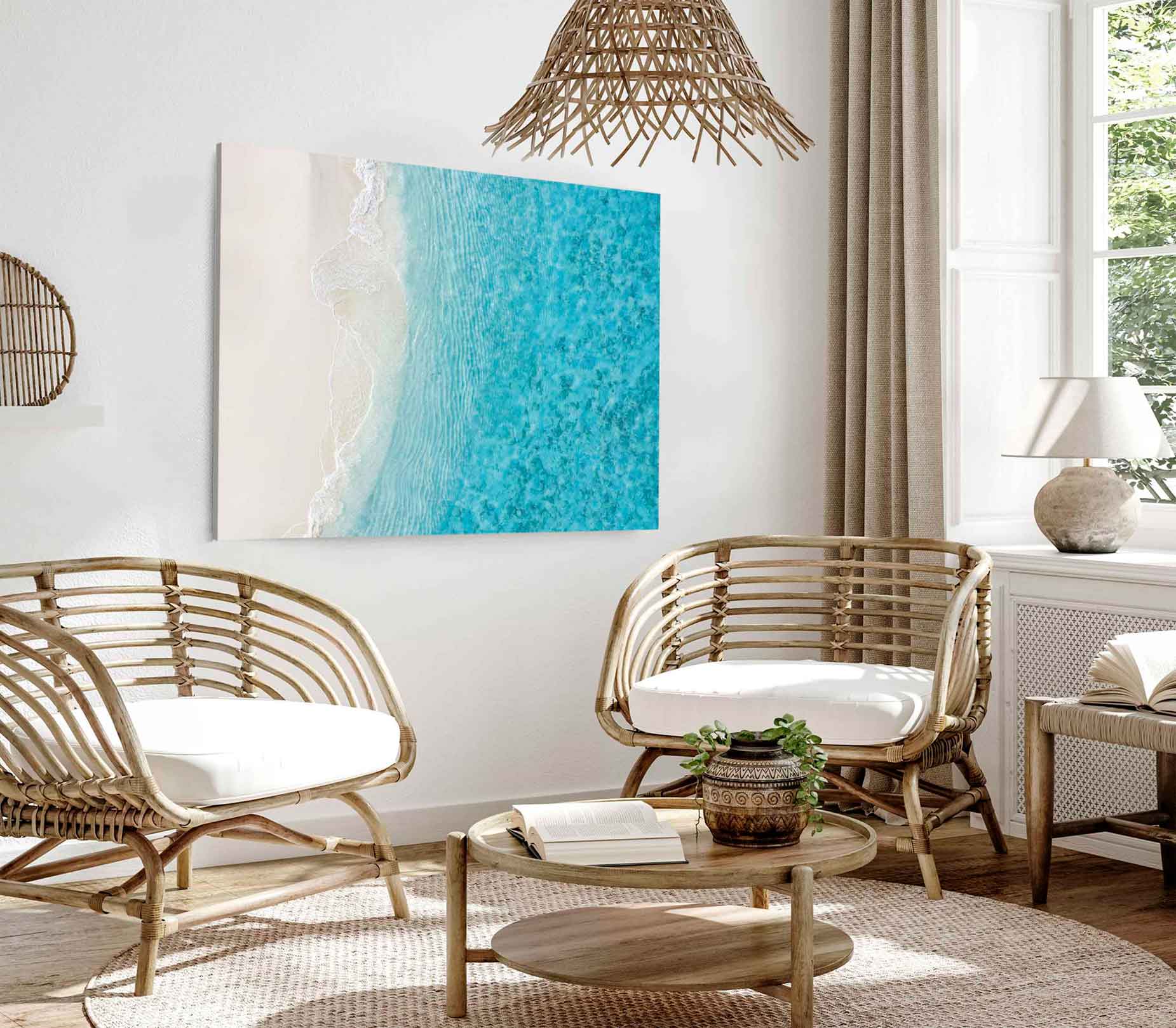 Bella Home Blue Sea Aerial With Drone View Print Canvas Ready to hang
