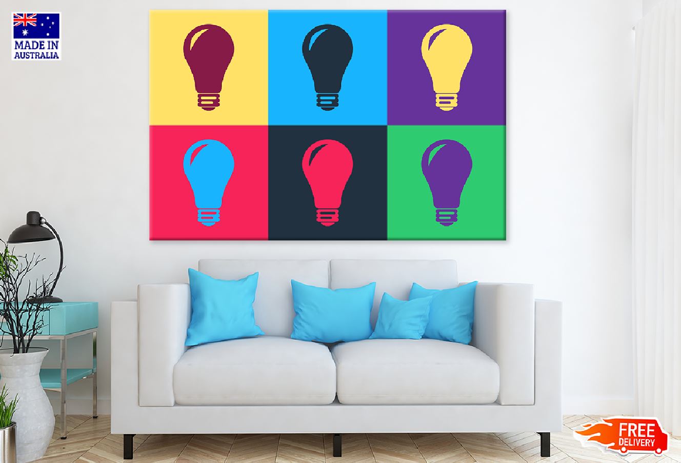 Colorful Light Bulb Collage Illustration Print 100% Australian Made