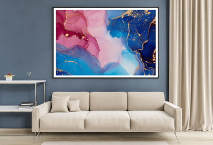 Pink Gold & Blue Abstract Design Home Decor Premium Quality Poster Print Choose Your Sizes