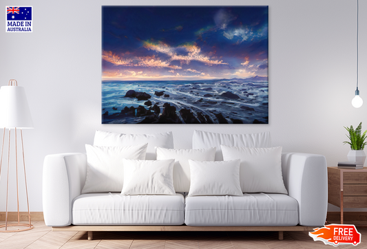 Rocks On Sea Sunset Sky View Photograph Print 100% Australian Made