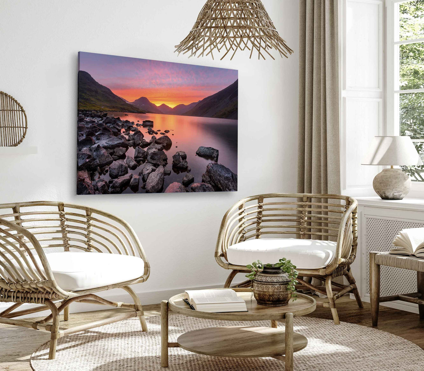 Bella Home Red Sky At Sunrise With Rocks On The Lake Print Canvas Ready to hang