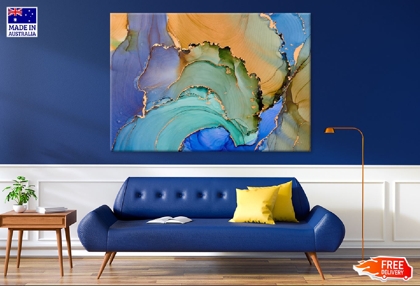 Green Blue & Orange Abstract Design Print 100% Australian Made