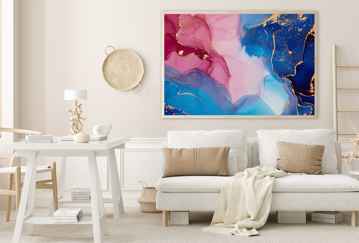 Pink Gold & Blue Abstract Design Home Decor Premium Quality Poster Print Choose Your Sizes