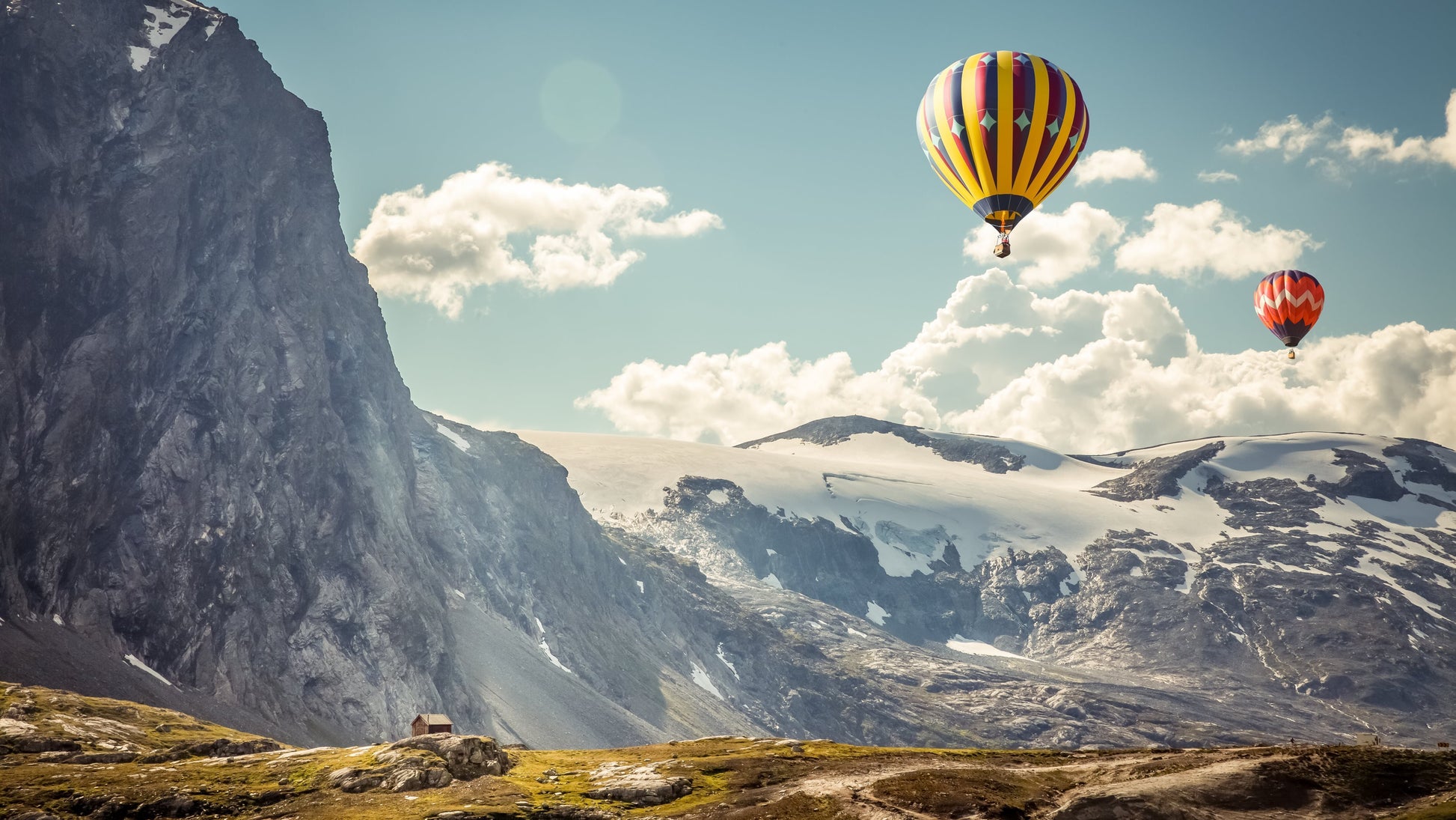 Mountain View with Hot Air Baloons Photograph Print 100% Australian Made