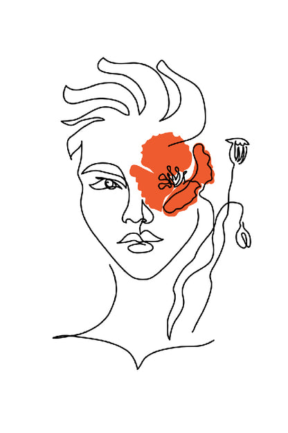 Woman With Red Flower Abstract Line Art Design Print 100% Australian Made