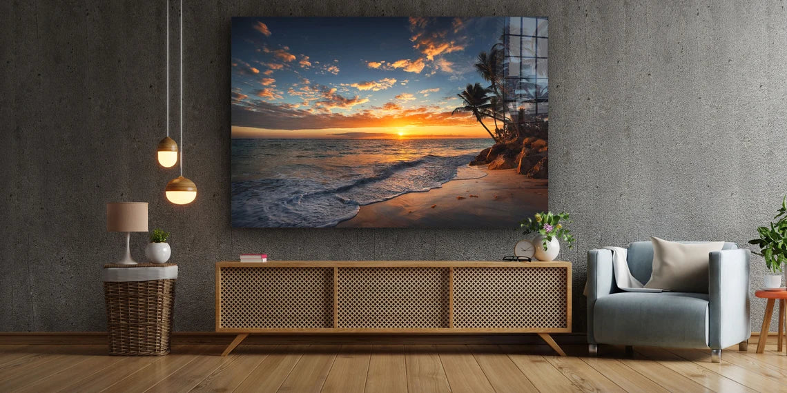 Sunset at Palm Beach Print Tempered Glass Wall Art 100% Made in Australia Ready to Hang