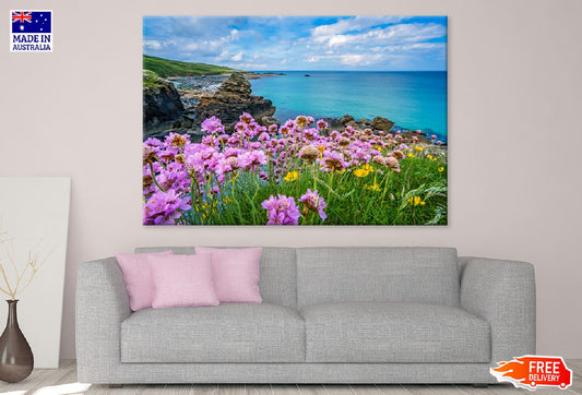 Pink Sea Thrift Flowers Sea View Photograph Print 100% Australian Made