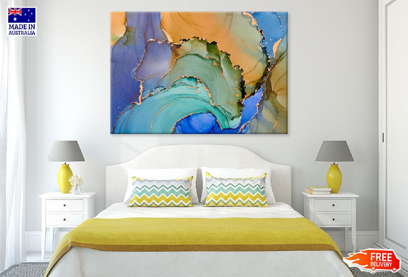 Green Blue & Orange Abstract Design Print 100% Australian Made