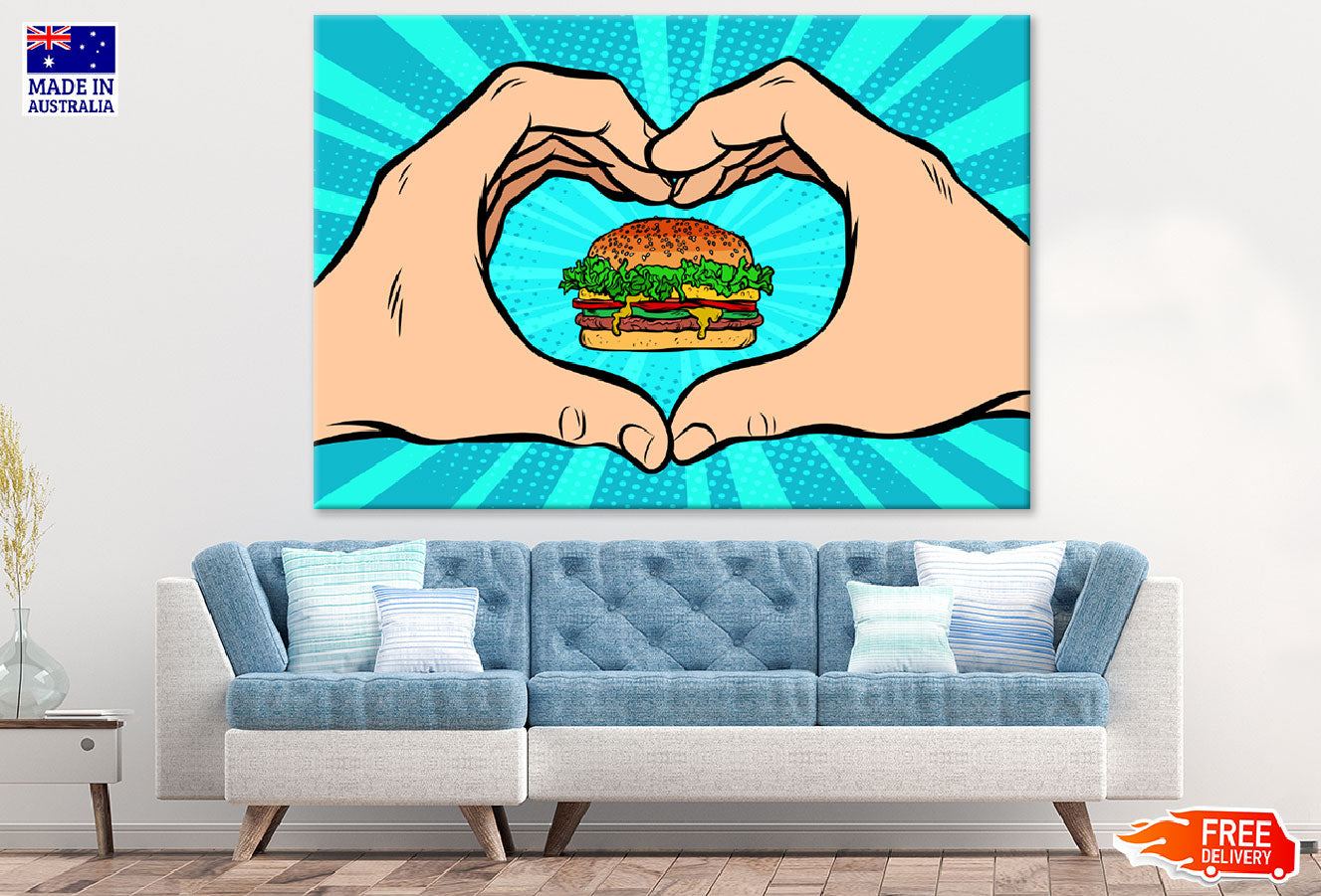 Heart Shaped Hands & Burger Print 100% Australian Made