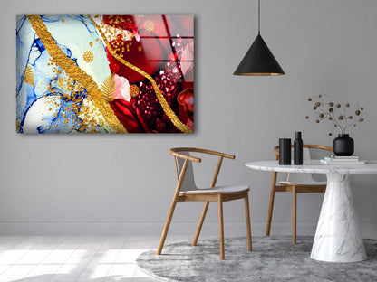 Red Gold & Blue Abstract Design Acrylic Glass Print Tempered Glass Wall Art 100% Made in Australia Ready to Hang