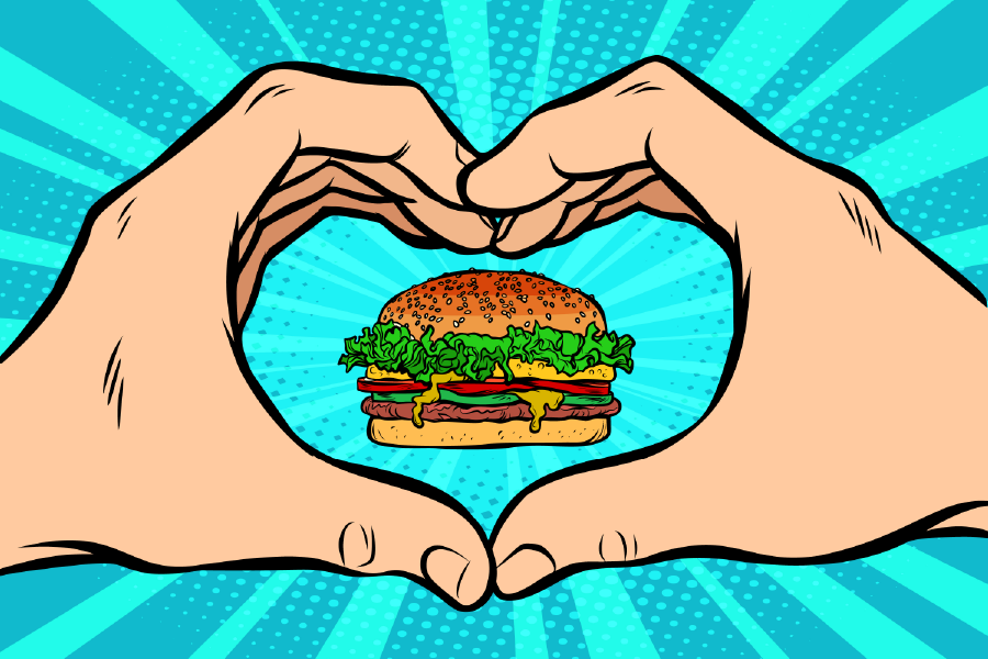 Heart Shaped Hands & Burger Print 100% Australian Made