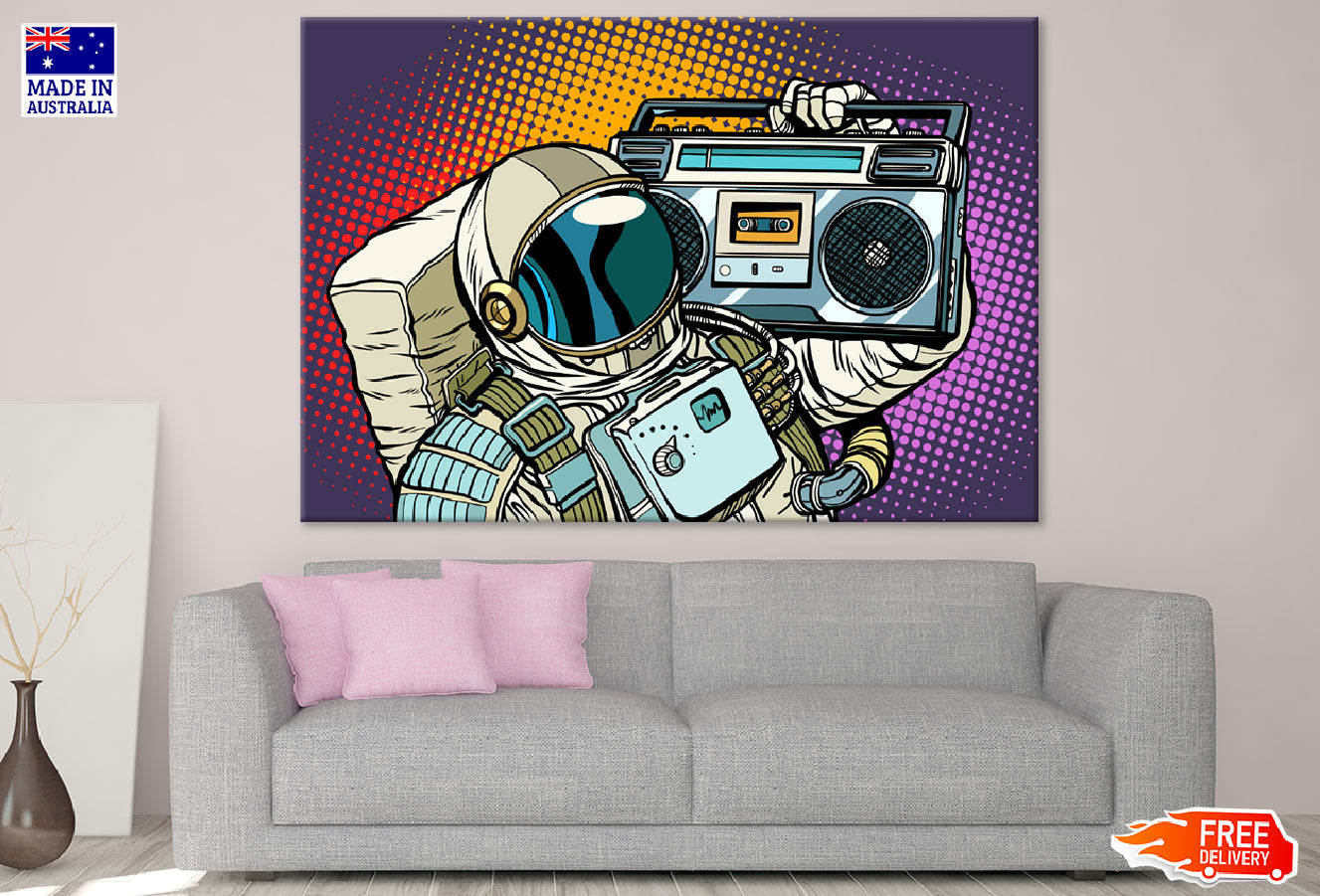 Astronaut Holding A Radio Illustration Print 100% Australian Made
